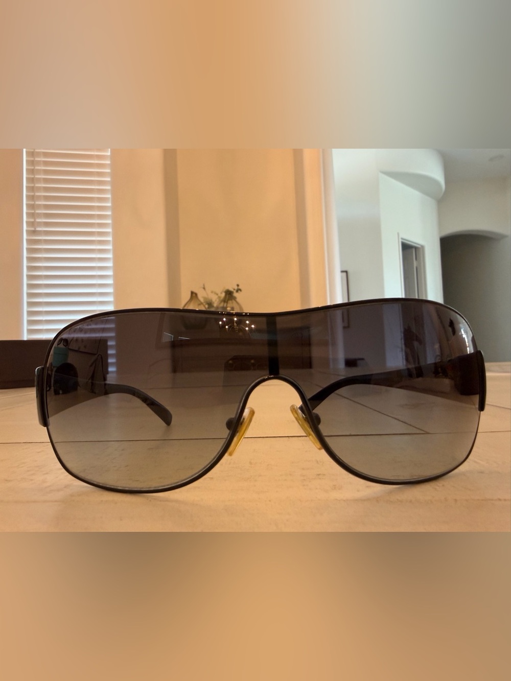 Versace Women's Shield Sunglasses in Black Gradient with Gold Accents